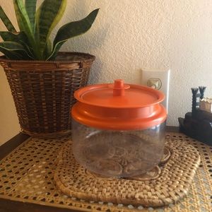Tupperware 1481-6 Orange/Clear Push Button Retro Canister